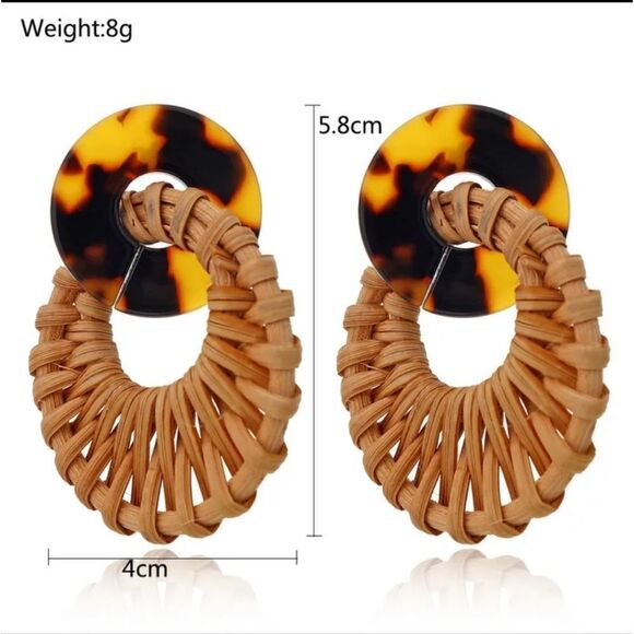 New Wicker/ rattan tortoise shell earrings - Picture 4 of 8